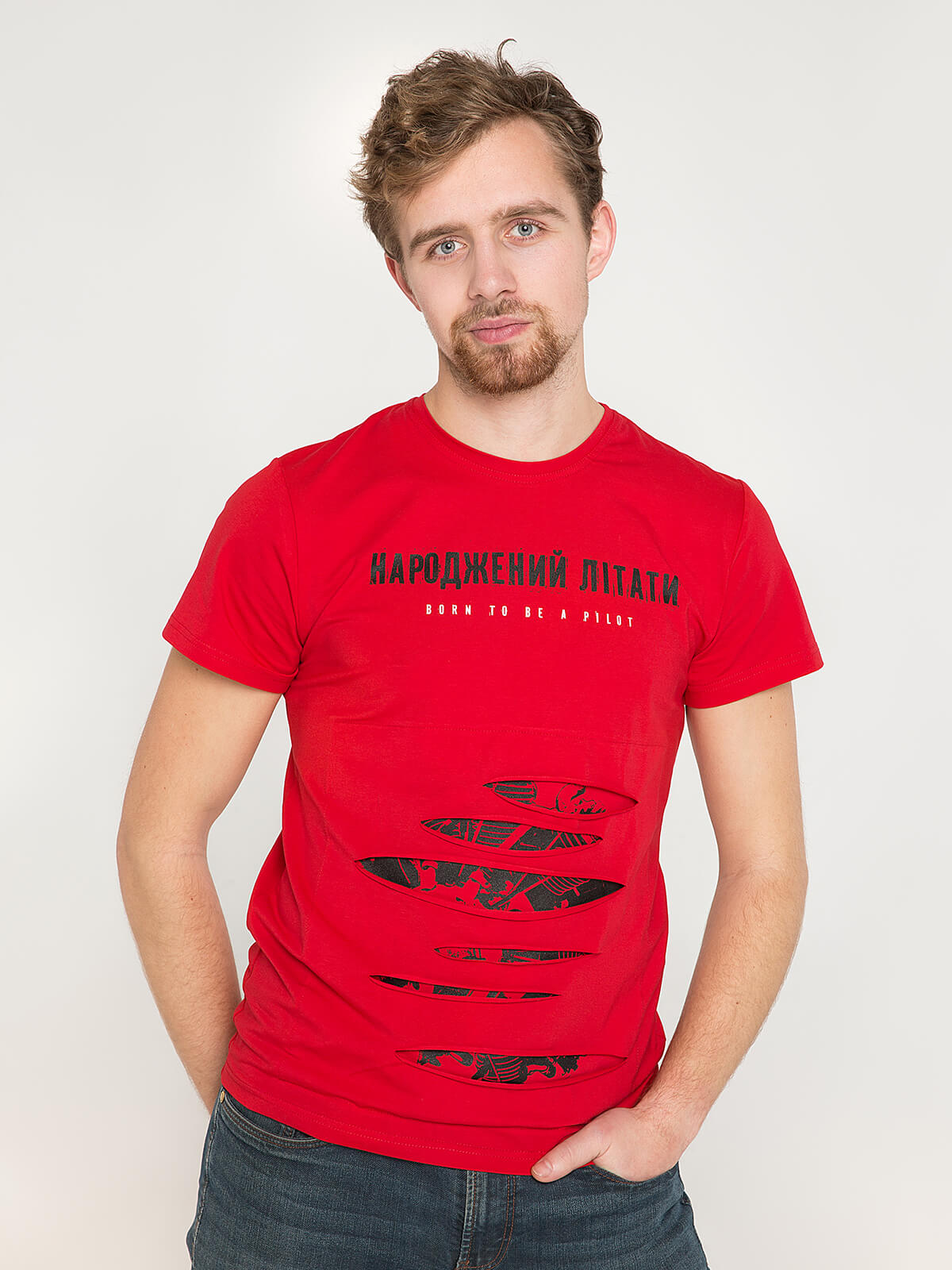 Men's T-Shirt Born To Fly. Color red. Unisex T-shirt (men’s sizes).