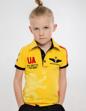 Kids Polo Shirt Follow Me. Color yellow. .