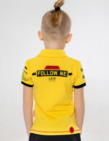 Kids Polo Shirt Follow Me. Color yellow. .