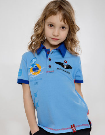 Kids Polo Shirt Ukrainian Falcons. Color sky blue. .