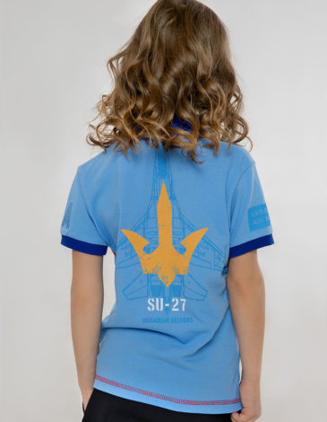 Kids Polo Shirt Ukrainian Falcons. Color sky blue. .