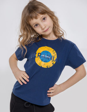 Kids T-Shirt Ukrainian Air Force. Color navy blue. .