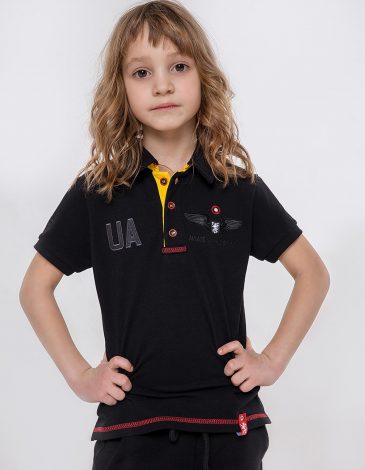 Kids Polo Shirt Seraphim. Color black. Pique fabric: 100% cotton.