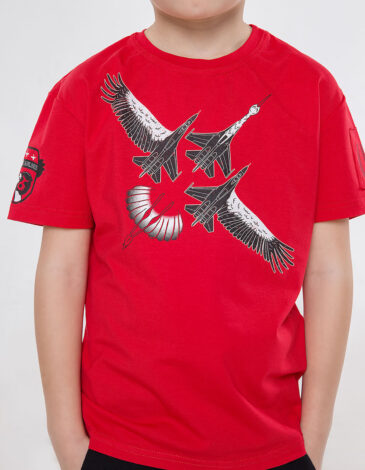 Kids T-Shirt Stork. Color red. .