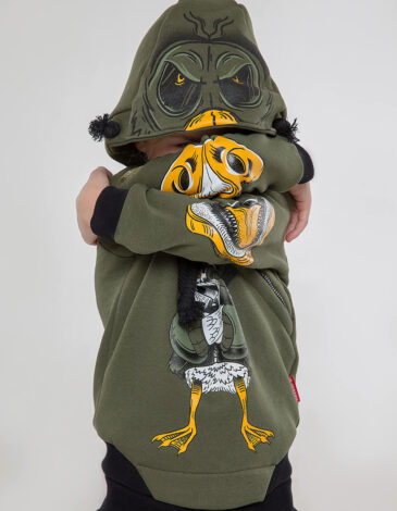 Kids Hoodie Goose. Color khaki. 
Material of the hoodie – three-cord thread fabric: 77% cotton, 23% polyester.
