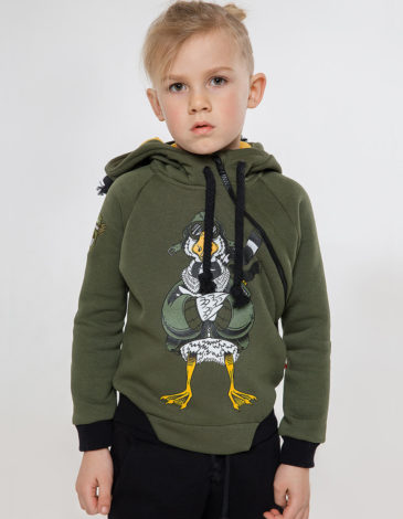 Kids Hoodie Goose. Color khaki. 1.