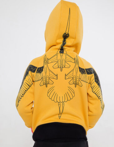 Kids Hoodie Stork. Color yellow. Hoodie: unisex, well suited for both boys and girls.