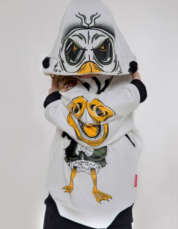 Kids Hoodie Goose. Color ivory. Hoodie: unisex, well suited for both boys and girls.