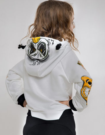 Kids Hoodie Goose. Color white. .