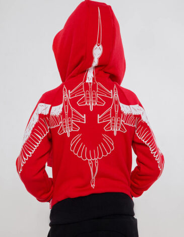 Kids Hoodie Stork. Color red. .