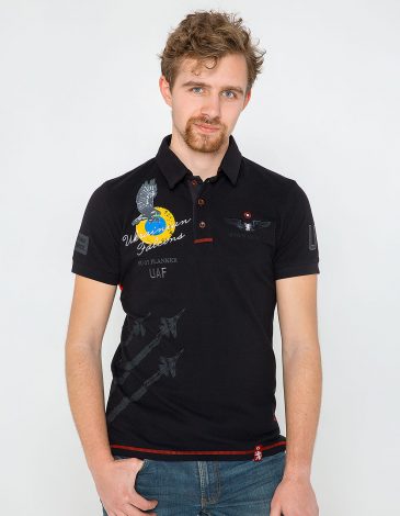 Men's Polo Shirt Ukrainian Falcons. Color black. .