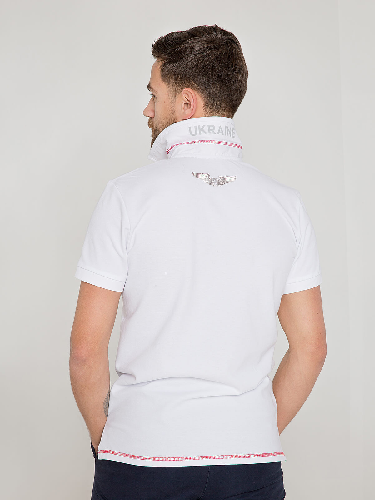 Men's Polo Shirt Wings. Color white. 
Pique fabric: 100% cotton.
