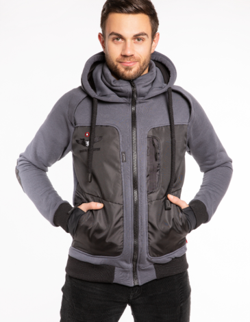 Men's Hoodie Syla. Color graphite. 
Material of the hoodie – three-cord thread fabric: 77% cotton, 23% polyester.