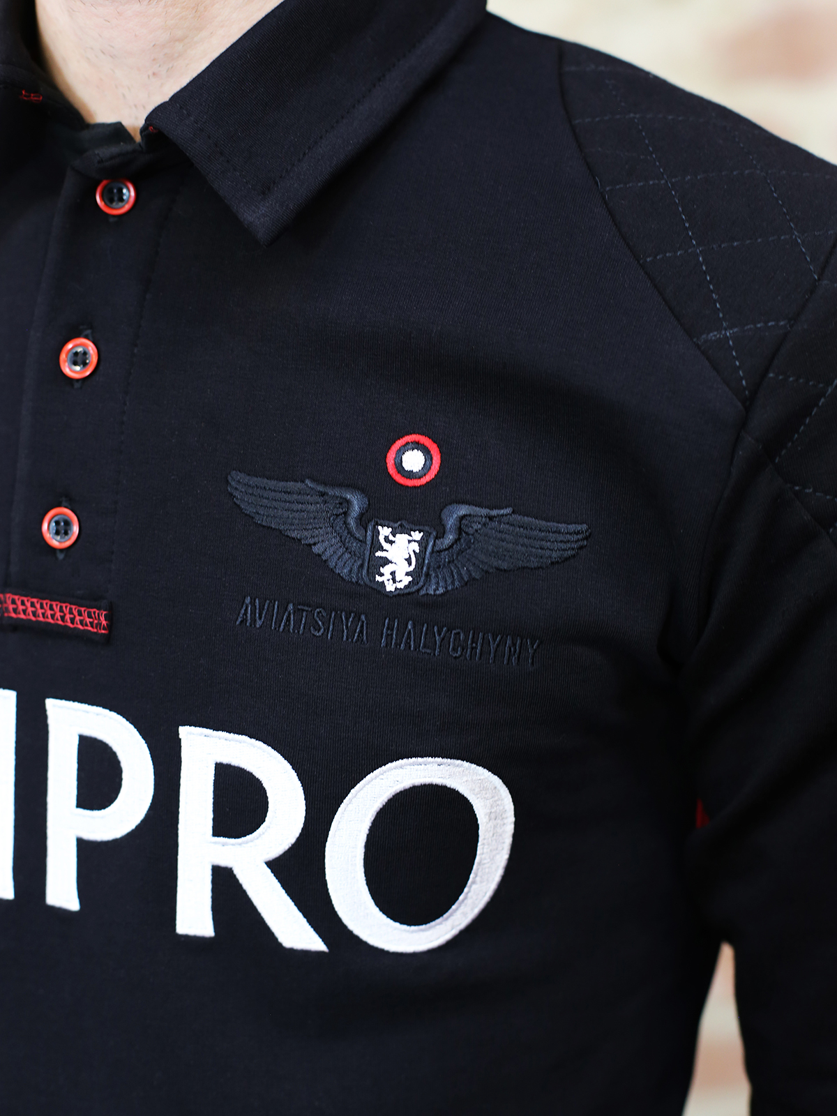 Men's Polo Long Air Race Dnipro. Color black. 
Size worn by the model: M.