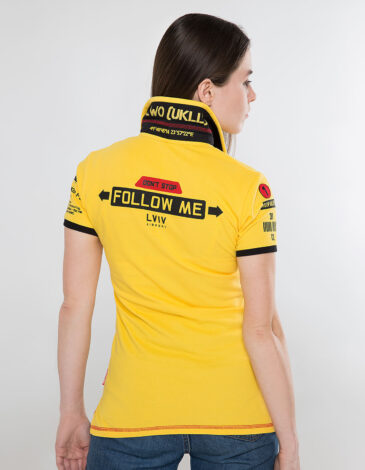 Women's Polo Shirt Follow Me. Color yellow. .