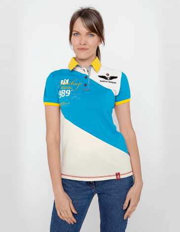 Women's Polo Shirt Synevyr. Color turquoise. .