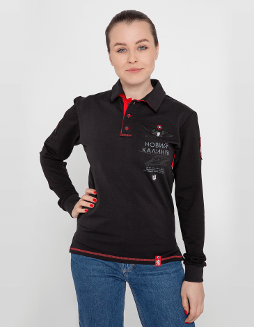 Women's Polo Long 12 Brigade (Kalyniv). Color black. Material: 75% cotton, 21% polyester, 4% spandex.