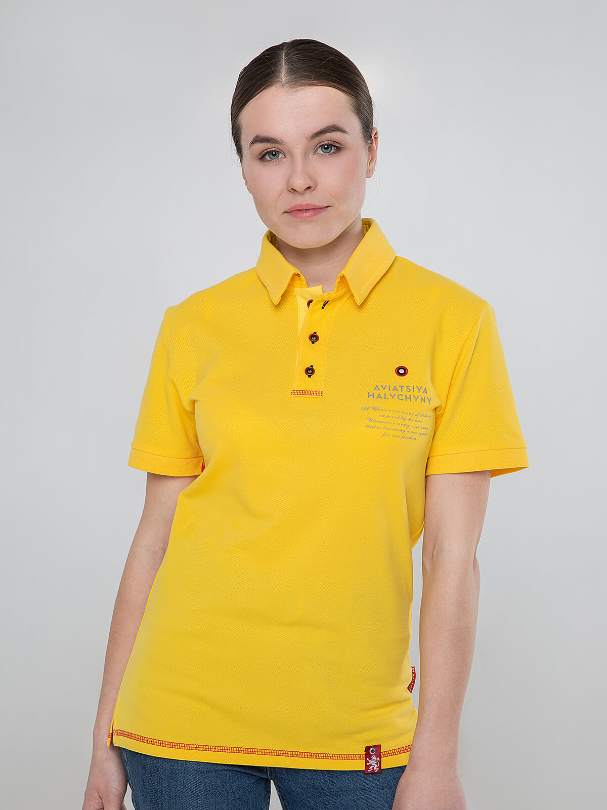 Women's Polo Shirt Wings. Color yellow. Unisex polo (men’s sizes).