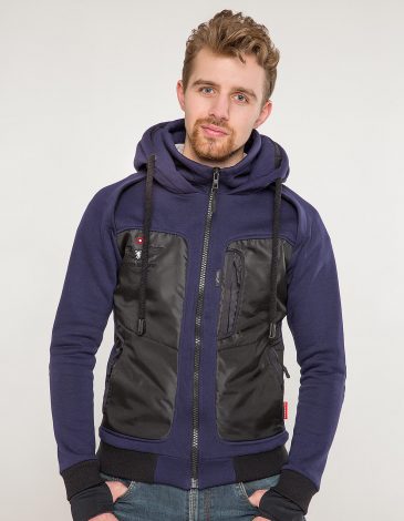 Men's Hoodie Syla. Color navy blue. 
Material of the hoodie – three-cord thread fabric: 77% cotton, 23% polyester.