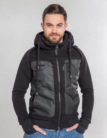 Men's Hoodie Syla. Color black. 
Material of the raincoat: 100% polyester.