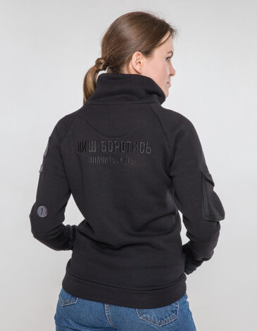 Women's Zippered Cardigan 114 Brigade. Color black. Unisex sweatshirt (men’s sizes).