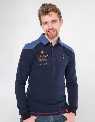 Men's Polo Long 100 Years Of Ua Aviation. Color dark blue. .