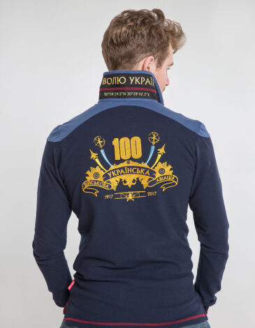 Men's Polo Long 100 Years Of Ua Aviation. Color dark blue. .