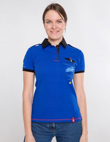 Women's Polo Shirt Sikorsky. Color navy blue. 
Technique of prints applied: embroidery, silkscreen printing, chevron.