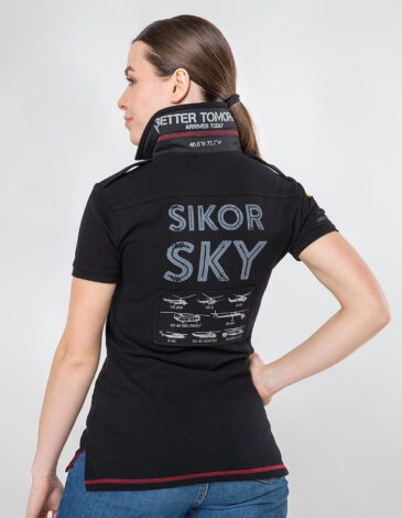 Women's Polo Shirt Sikorsky. Color black. 
Size worn by the model: S.
