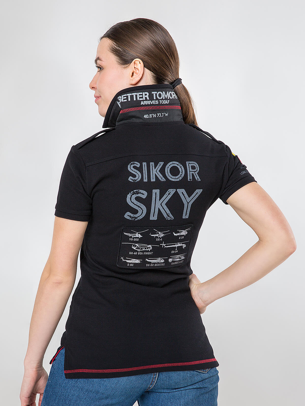 Women's Polo Shirt Sikorsky. Color black. 1.