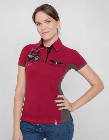 Women's Polo Shirt Flying Cossacks. Color claret. .