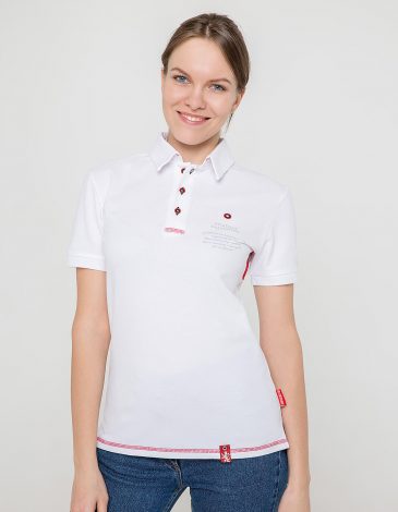 Women's Polo Shirt Wings. Color white. 
Height of the model:180 cm.