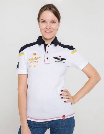 Women's Polo Shirt 100 Years Ua Aviation. Color white. .