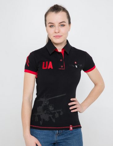 Women's Polo Shirt 12 Brigade (The Dragon Slayer). Color black. .