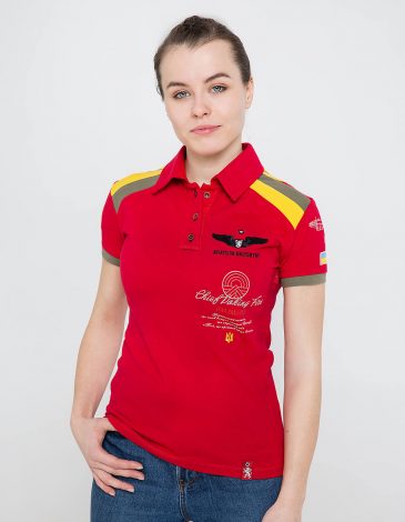 Women's Polo Shirt Indian. Color red. .