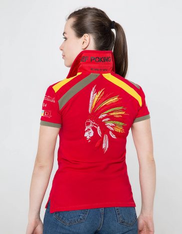 Women's Polo Shirt Indian. Color red. .