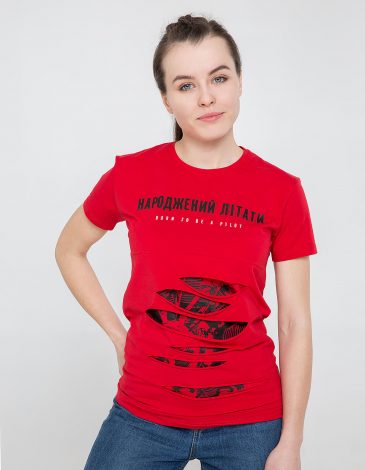 Women's T-Shirt Born To Fly. Color red. .