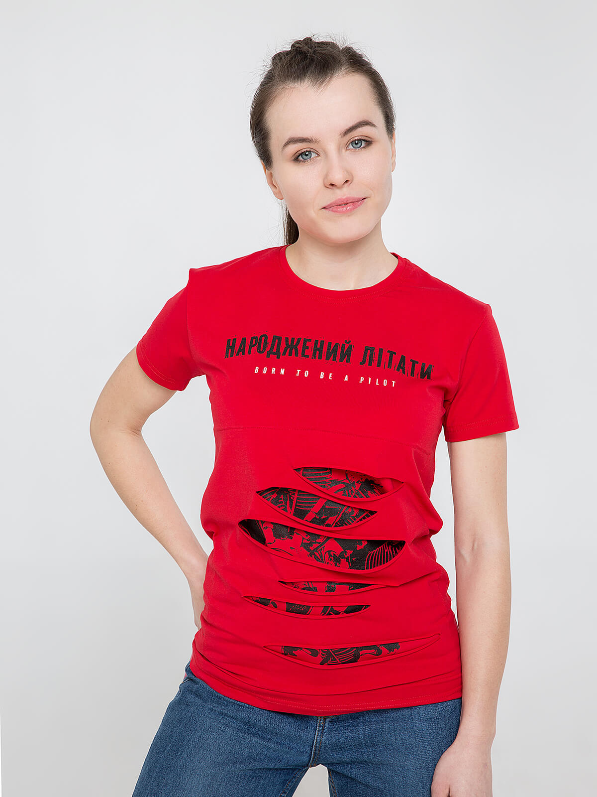 Women's T-Shirt Born To Fly. Color red. Unisex T-shirt (men’s sizes).