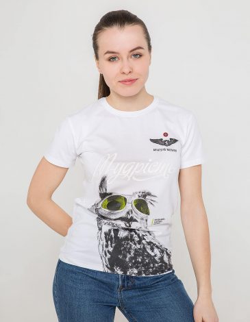 Women's T-Shirt Owl. Color white. .