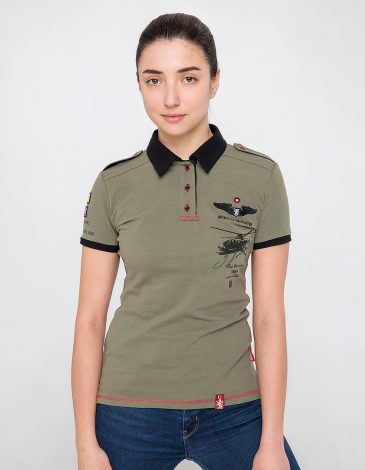 Women's Polo Shirt Sikorsky. Color khaki. Pique fabric: 100% cotton.