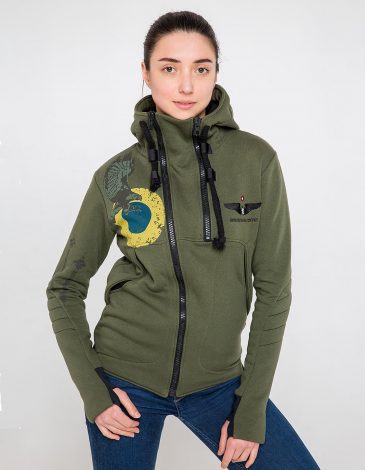 Women's Hoodie Ukrainian Falcons. Color khaki. 1.