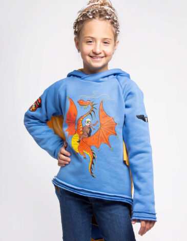 Kids Hoodie Dragon. Color sky blue. .