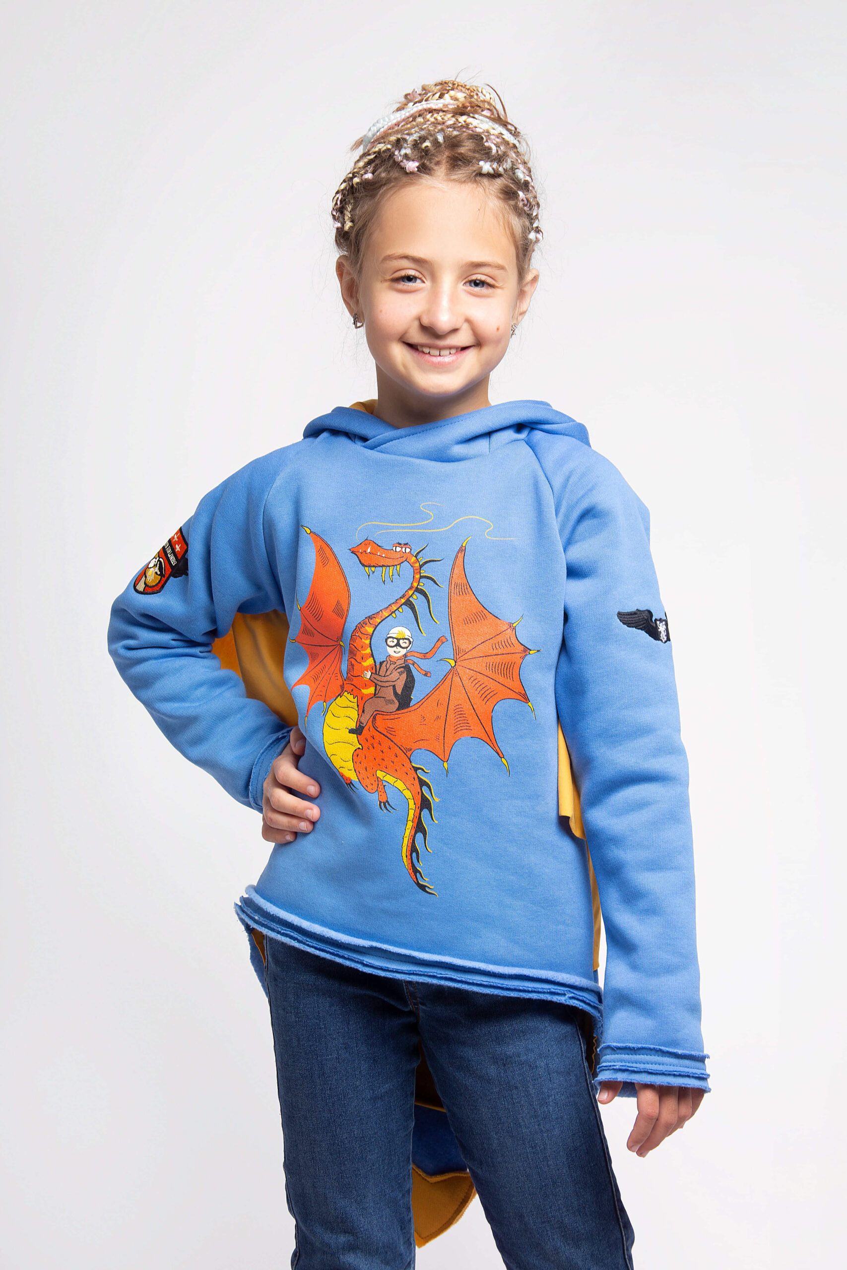 Kids Hoodie Dragon. Color sky blue. Hoodie: unisex, well suited for both boys and girls.