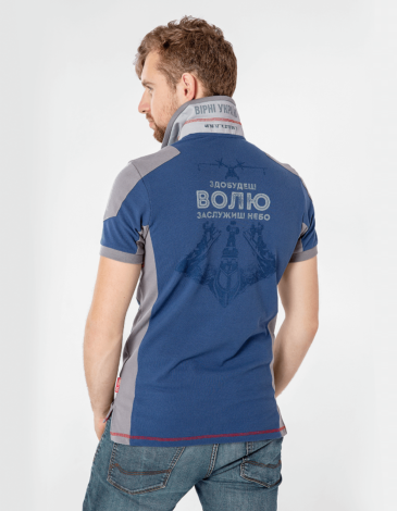 Men's Polo Shirt 10 Brigade. Color denim. 
Technique of prints applied: embroidery, silkscreen printing.