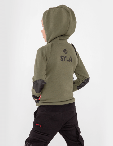 Kids Hoodie Syla. Color khaki. 
Material of the hoodie – three-cord thread fabric: 77% cotton, 23% polyester.