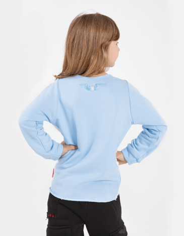 Kids Sweatshirt Flying Fishes. Color sky blue. Sweatshirt: unisex, well suited for both boys and girls.