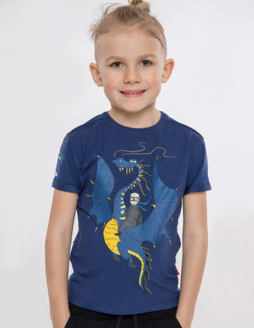 Kids T-Shirt Dragon. Color navy blue. .