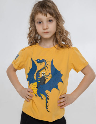 Kids T-Shirt Dragon. Color yellow. 1.