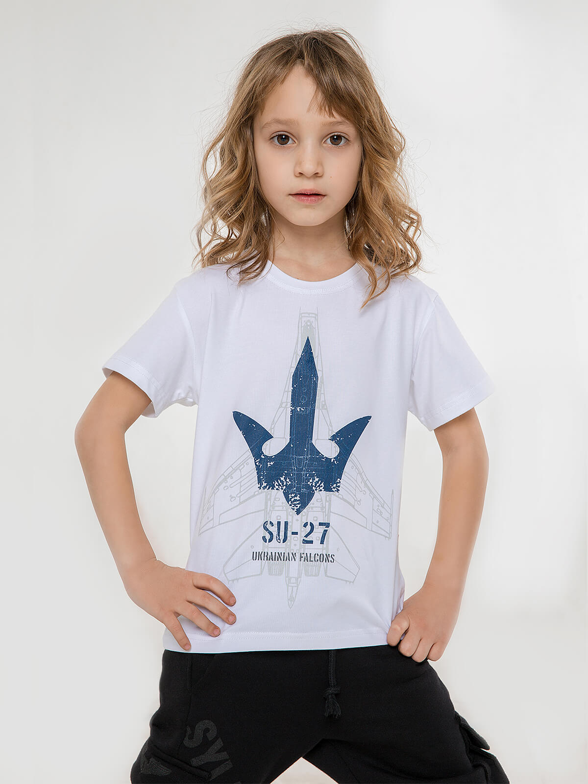 Kids T-Shirt Su-27. Color white. .