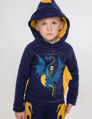 Kids Hoodie Dragon. Color dark blue. 2.